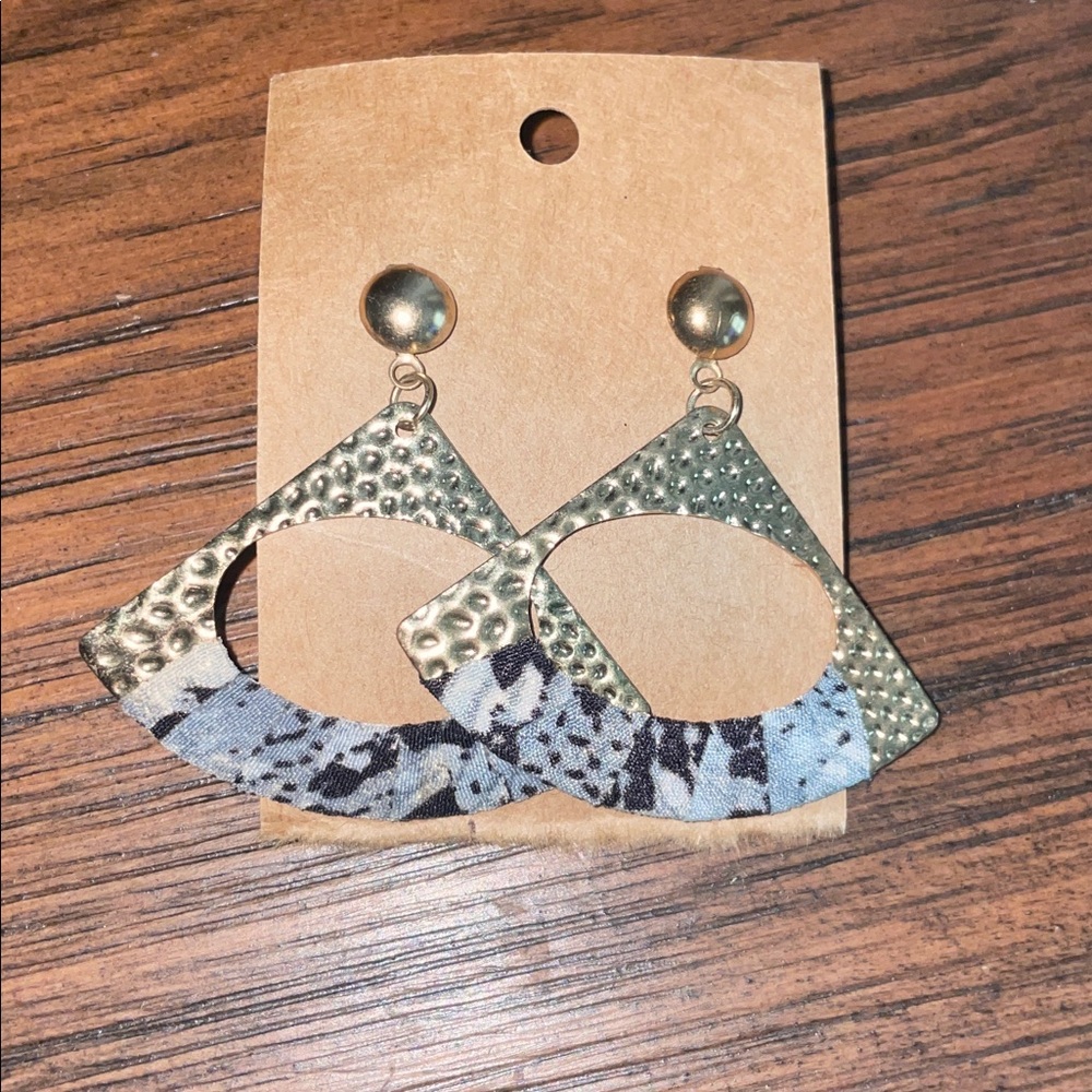 Gold and Patterned Dangle Earrings